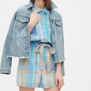 Gap Short Sleeve Madras Plaid Romper Size 00 NWT Blue, White, Salmon, Yellow